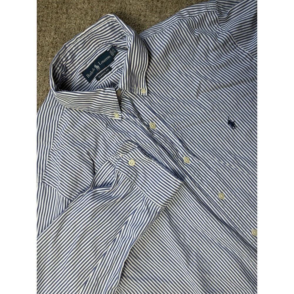 Polo Ralph Lauren Men's Classic Fit XL Button Down Shirt 17.5 36/37 Blue Striped